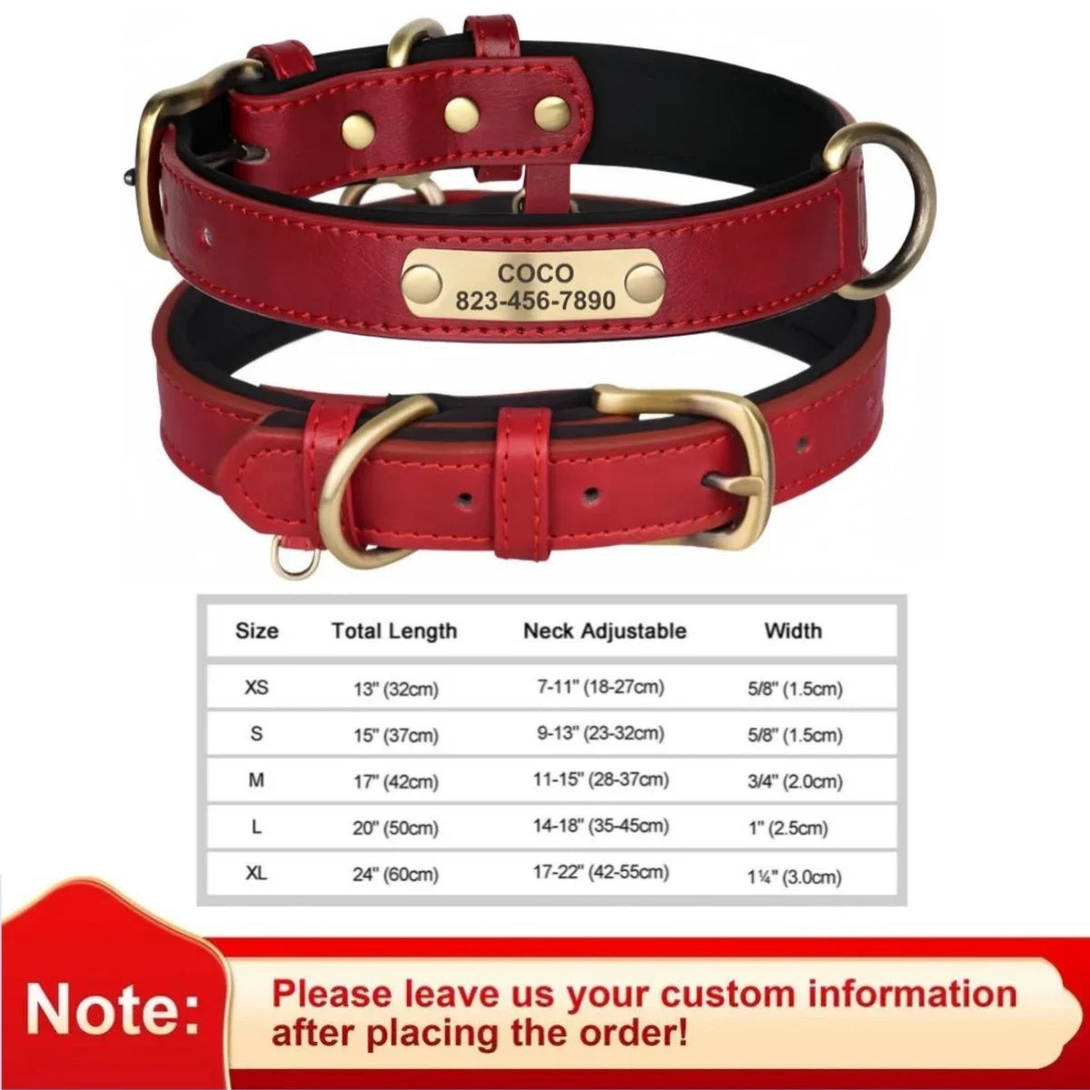 Personalized Leather Custom Dog Collar Soft Padded