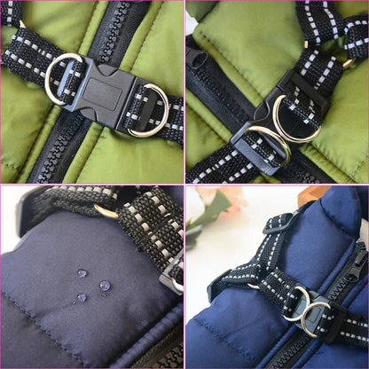 Large Pet Dog Jacket With Harness Winter Warm Dog Clothes For Labrador Waterproof