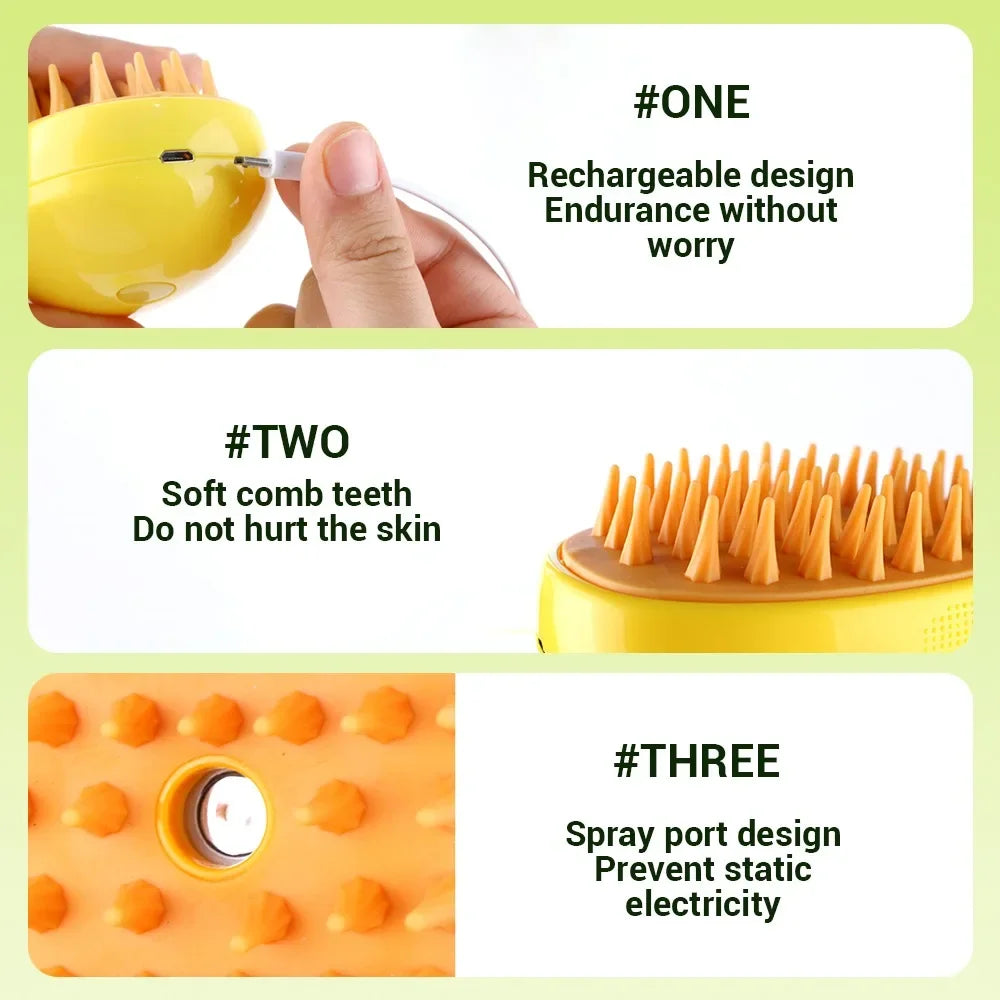 Cats & Dogs Steamy Brush - Pet Grooming tool Shedding 3 in 1 Electric Sprays Massage Combs