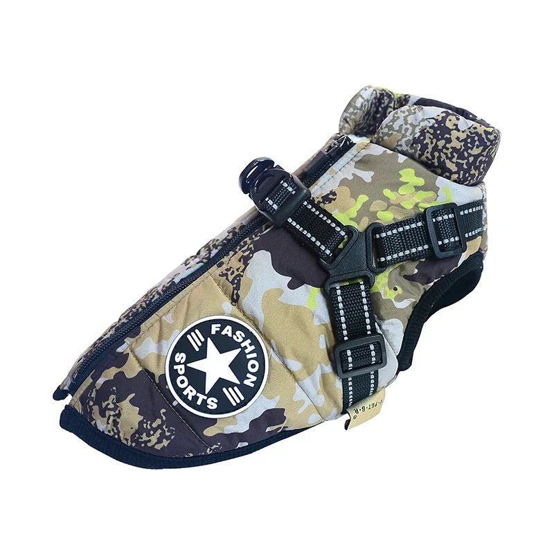 Large Pet Dog Jacket With Harness Winter Warm Dog Clothes For Labrador Waterproof