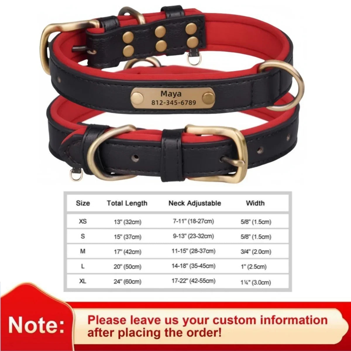 Personalized Leather Custom Dog Collar Soft Padded