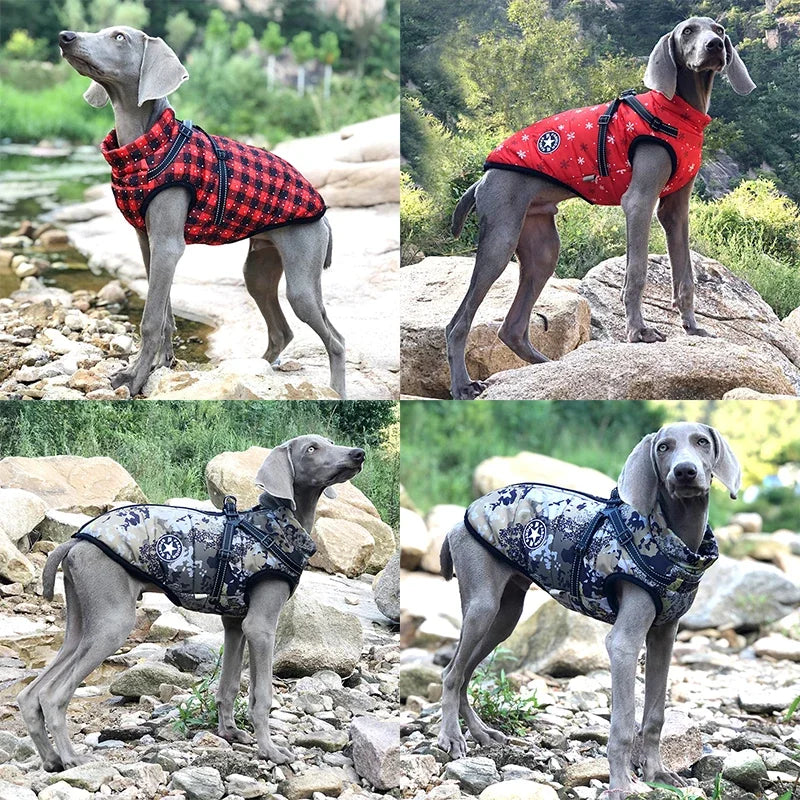 Large Pet Dog Jacket With Harness Winter Warm Dog Clothes For Labrador Waterproof