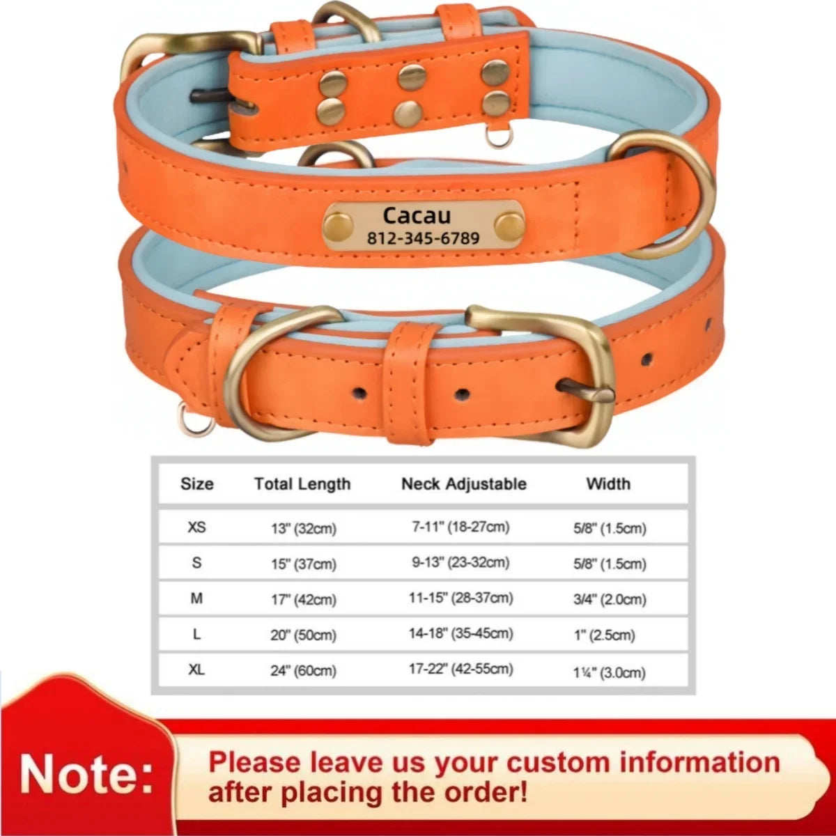 Personalized Leather Custom Dog Collar Soft Padded