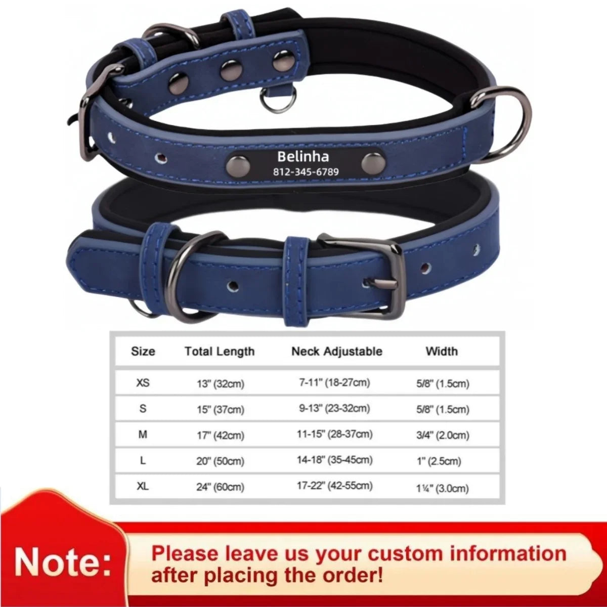 Personalized Leather Custom Dog Collar Soft Padded