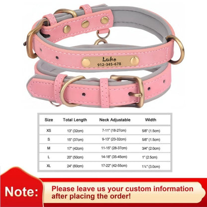 Personalized Leather Custom Dog Collar Soft Padded