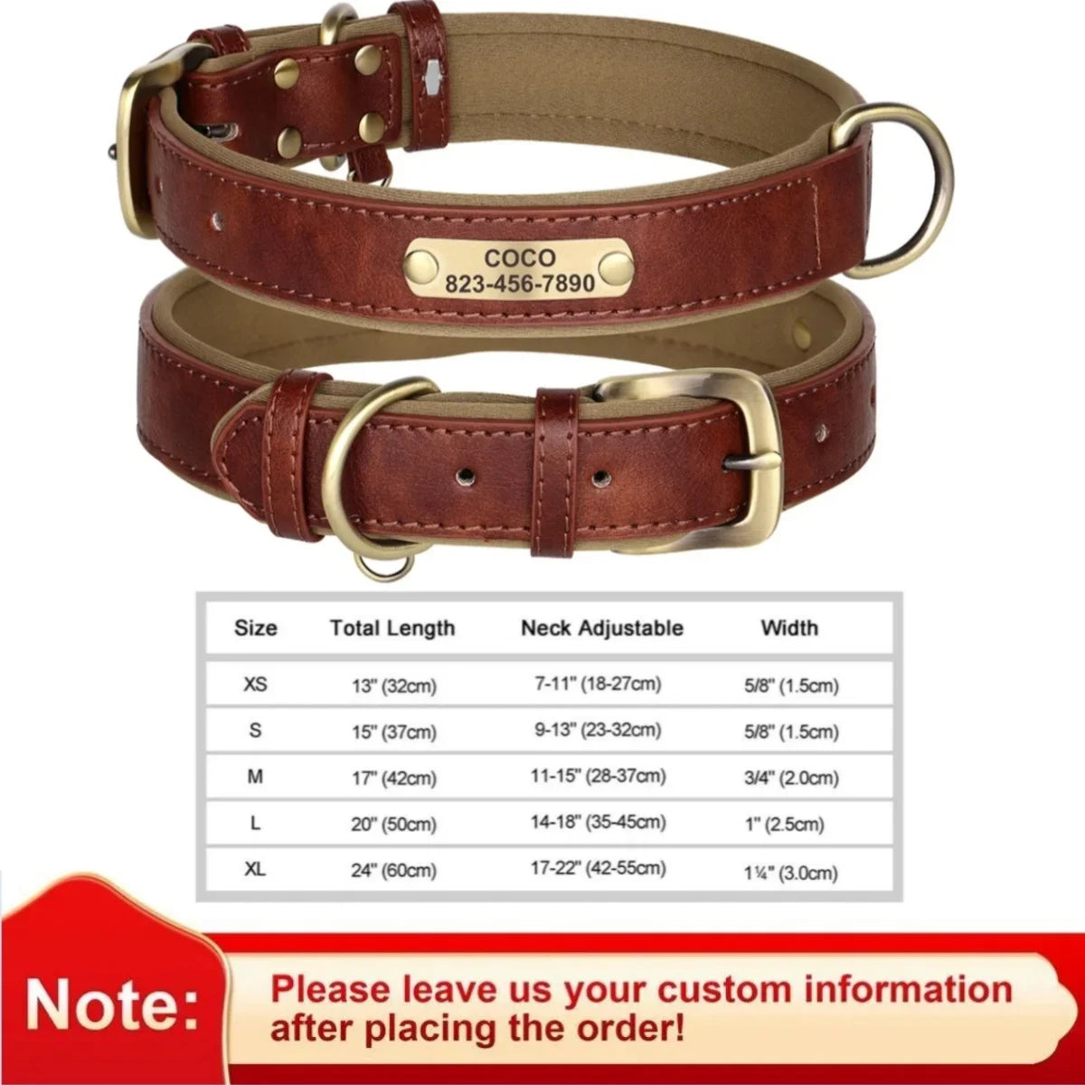 Personalized Leather Custom Dog Collar Soft Padded